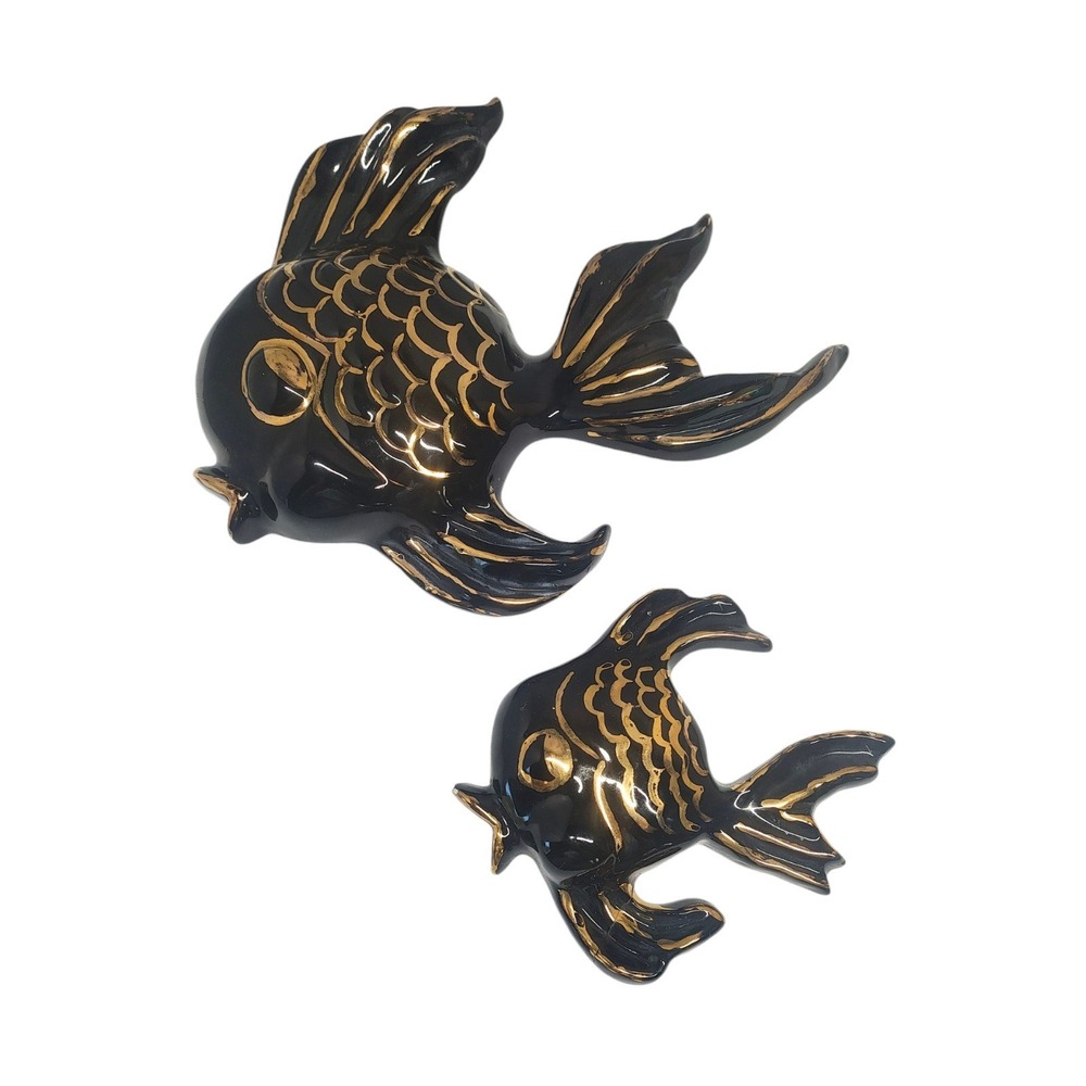 Vintage black & gold Chalkware Fish